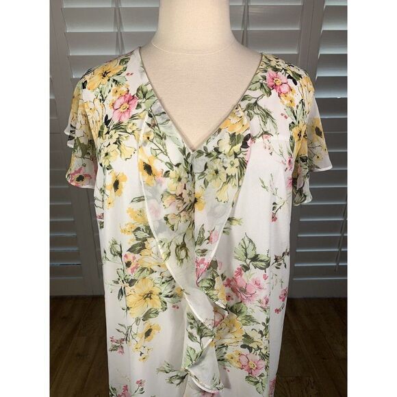 Emma Michele White Pink Floral Chiffon Slip Dress 3X Flutter Sleeve Brunch NEW - Picture 7 of 12